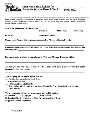West Virginia Protective Services Record Check Authorization