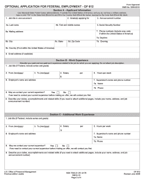 Optional Application for Federal Employment – OF 612