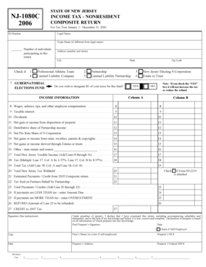New Jersey Nonresident Income Tax Form 2006