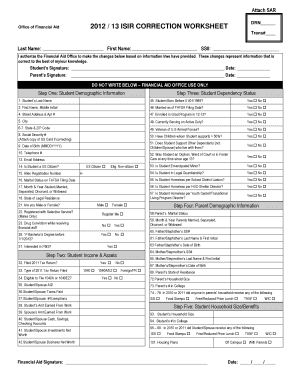 2012/13 ISIR Correction Worksheet