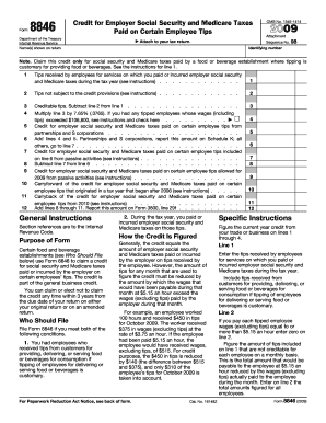 2009 Form 8846 Credit for Employer Social Security and Medicare Taxes