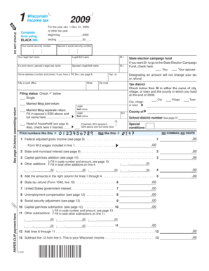 1 Wisconsin income tax DO NOT STAPLE Complete form using BLACK INK 2009 For the year Jan