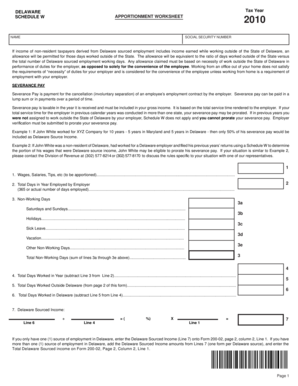 Delaware Schedule W Apportionment Worksheet 2010