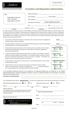 Cremation and Disposition Authorization