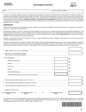 Delaware Schedule W Apportionment Worksheet 2011