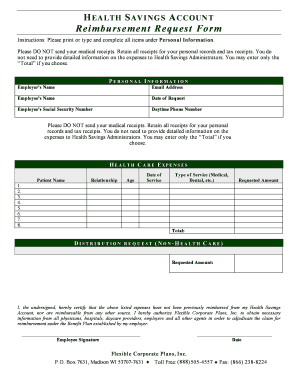 Health Savings Account Reimbursement Request Form