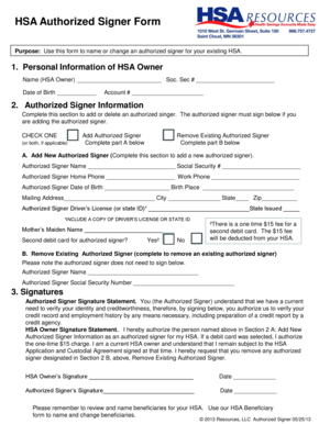 HSA Authorized Signer Form