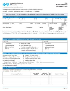 BlueCross BlueShield Nebraska Health and Dental Enrollment Form