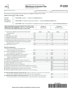 New York State Minimum Income Tax Form IT-220