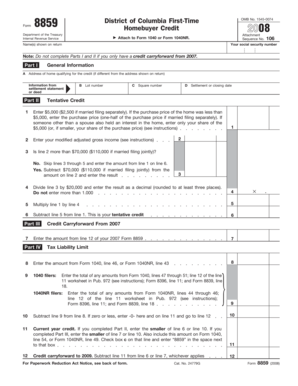 Form 8859 Homebuyer Credit 2008