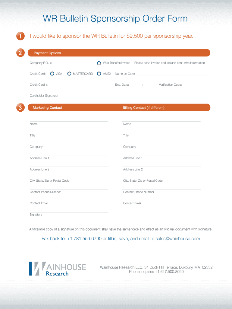 WR Bulletin Sponsorship Form - Wainhouse Research Preview on Page 1