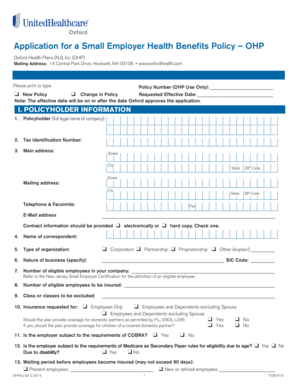 Form check list - Application for a Small Employer Health Benefits Policy OHP