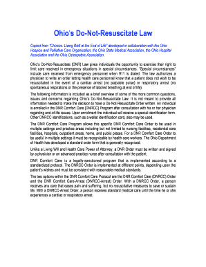 Ohio DNR Comfort Care Form