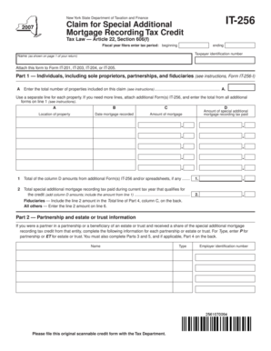 New York IT-256 Mortgage Recording Tax Credit Form