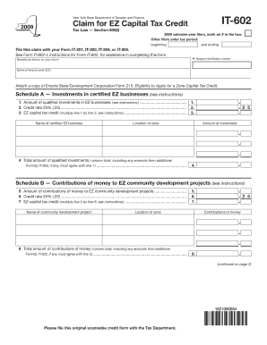New York EZ Capital Tax Credit Claim Form IT-602