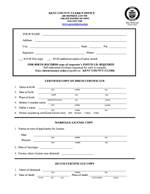Kent County Birth Certificate Request Form