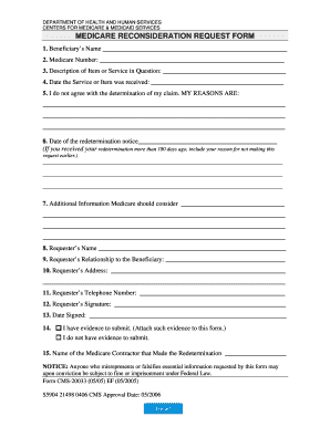 Medicare Reconsideration Request Form