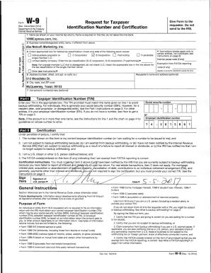 Form W-9 Request for Taxpayer Identification Number