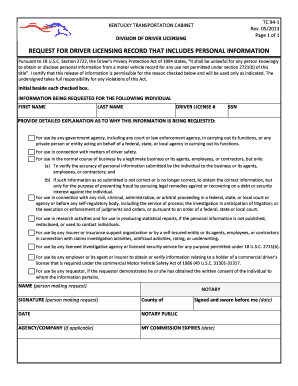 Kentucky Driver Licensing Record Request Form