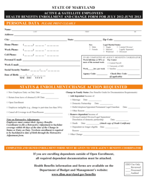 Maryland Health Benefits Enrollment Form