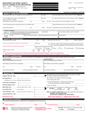 Wisconsin Low Speed Vehicle Title & License Plate Application