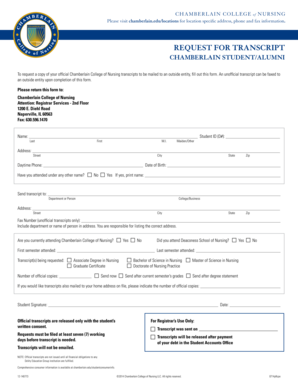 Chamberlain College Nursing Transcript Request Form