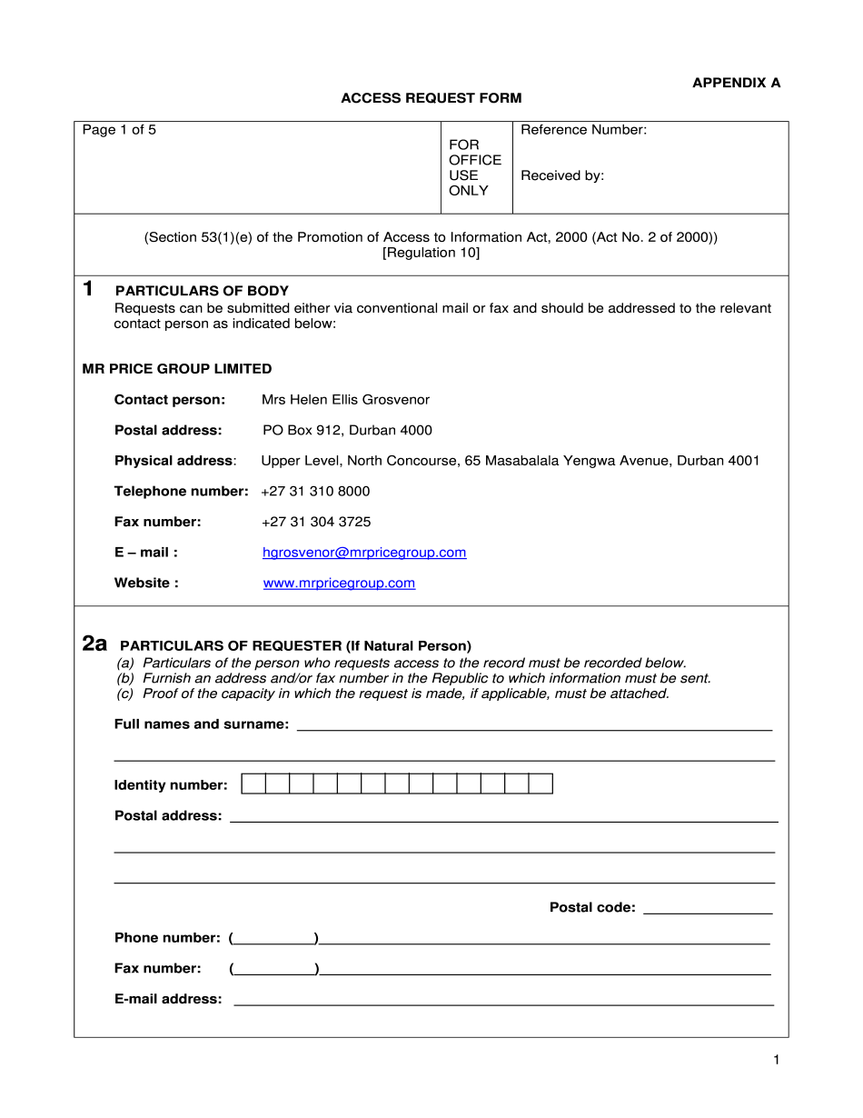 Mr Price Access Request Form