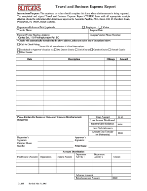 Small business expense report - (TABER) form - Rutgers University - cs rutgers