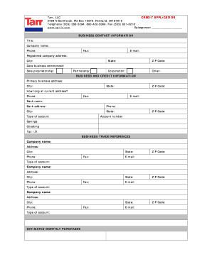 Tarr LLC Credit Application