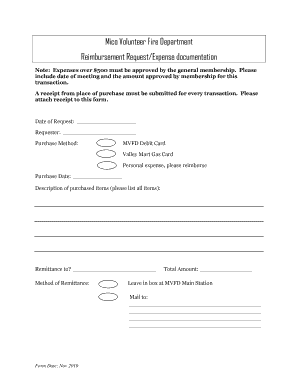 Expense/Reimbursement Form - MVFD Mico Volunteer Fire Dept - micovfd