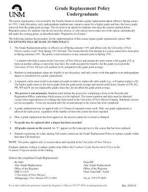University of New Mexico Grade Replacement Policy