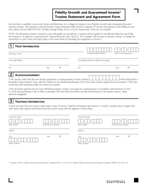 Fidelity Growth and Guaranteed Income Trustee Statement and Agreement Form