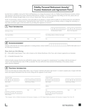 Fidelity Personal Retirement Annuity Trustee Statement and Agreement