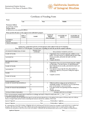 Certificate of Funding Form