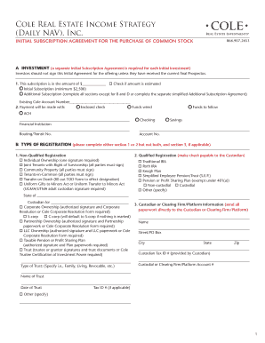Cole Real Estate Income Strategy Initial Subscription Agreement