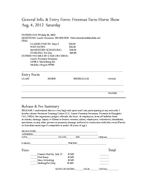 Entry Form - Oregon Hunter Jumper Association