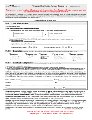 Form W-9 Request for Federal Tax Identification Number