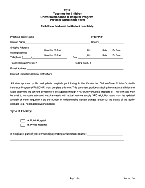 Vaccines for Children Provider Enrollment Form