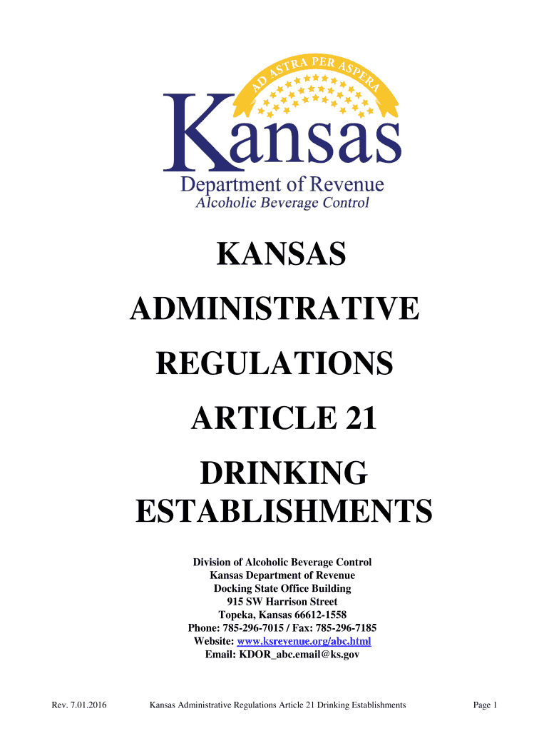 Kansas Administrative Regulations - Division of ABC Laws Preview on Page 1