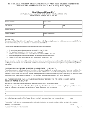 New Jersey Cremation Authorization Form