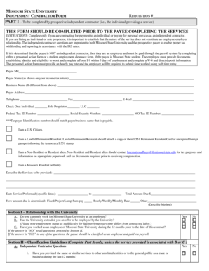 Missouri State University Independent Contractor Form
