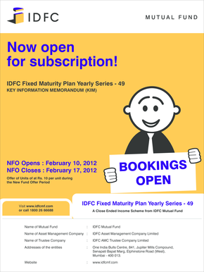 IDFC Fixed Maturity Plan Yearly Series - 49 Application Form