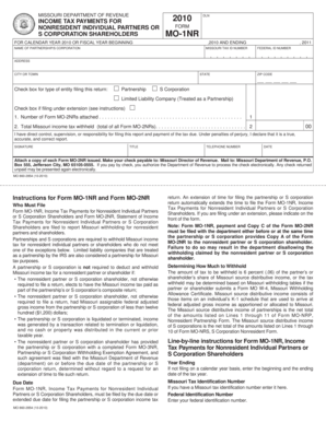 Missouri Nonresident Income Tax Form MO-1NR