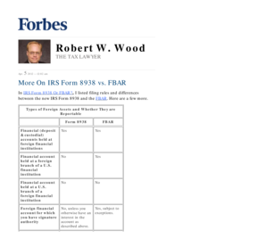 More On IRS Form 8938 vs. FBAR - 04/05/12