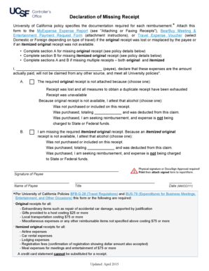 ucsf declaration of missing receipt