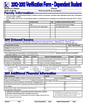 Kirkwood Community College Household Information Form