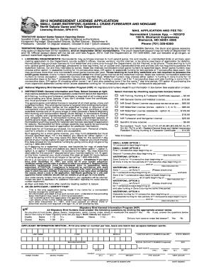 North Dakota Nonresident Hunting License Application