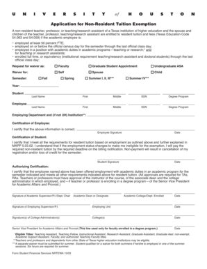 University of Houston Non-Resident Tuition Exemption Application