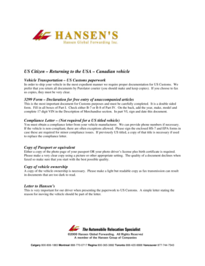 US Customs Vehicle Import Form 3299