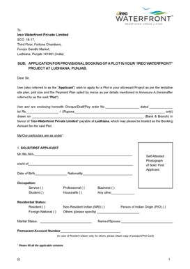 Plot Booking Application Form